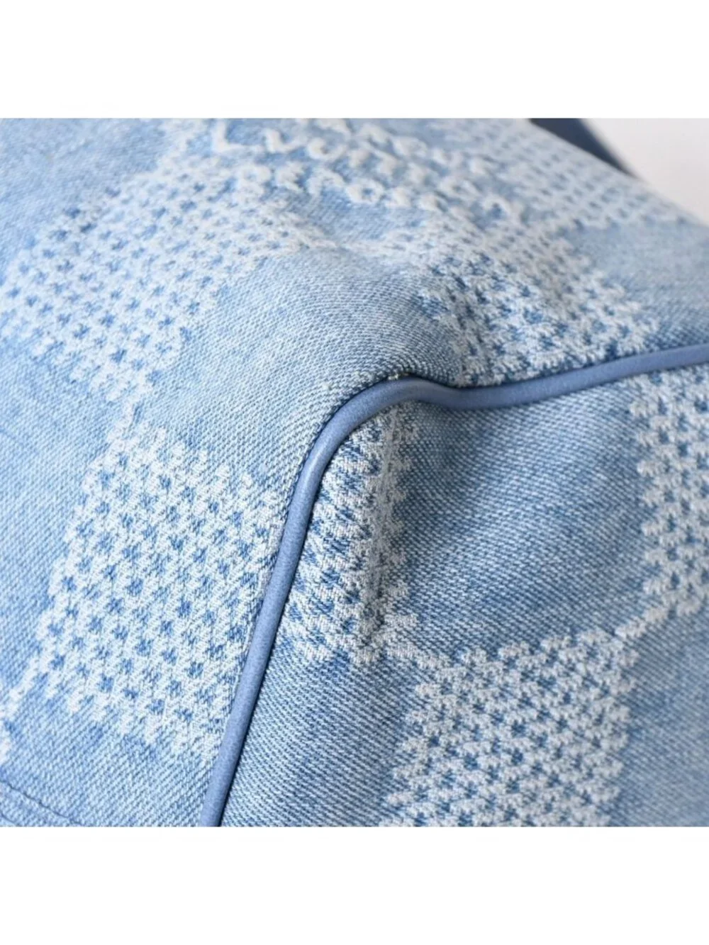 Louis Vuitton Speedy Bandouliere 30 Handbag Damier Denim 3D Cotton Blue Gold